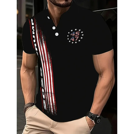 Summer Polo Shirt Men's High-end 3D Digital Printed Short Sleeve Polo Shirt Men's Top