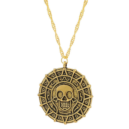 Pirates of the Caribbean Jack Sparrow Aztec Skeleton Skull Heads Coin Medallion Pendant Vintage Jewelry Necklace for Wholesale