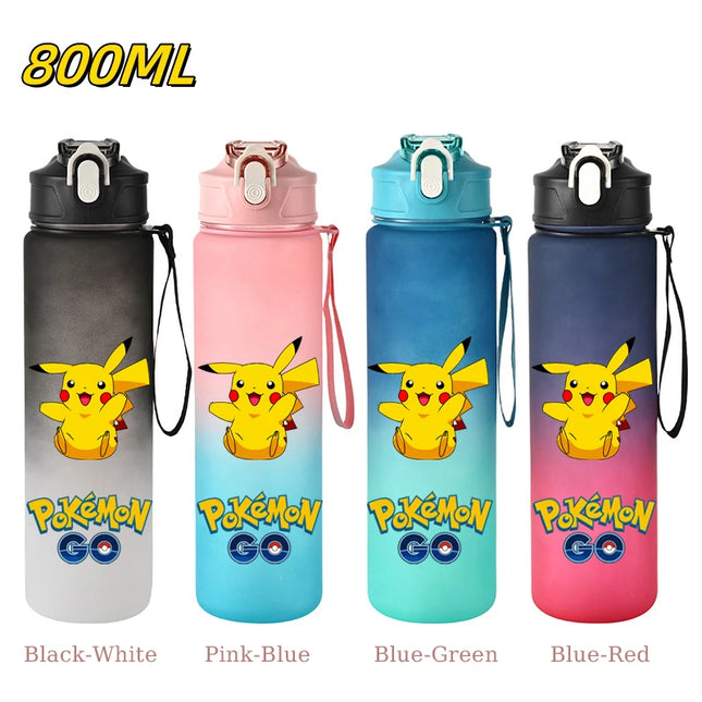 800ML Pokemon Sports Water Bottle Gradient Color Leak Proof Motivational Portable Water Bottle for Outdoor Sport Fitness
