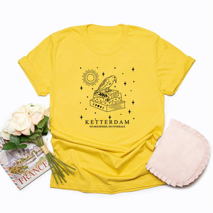 Ketterdam Crow Club T-Shirt Six of Crows No Mourners No Funerals T-Shirts Women Short Sleeve T-Shirt Book Lovers Tee Streetwear