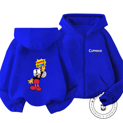 Cuphead 2026 Lovely Zipper Hoodie Boys Girls 3-14Y Autumn Winter Cute Kawaii Cartoon Street Hot Fashion Outdoor Casual Warm