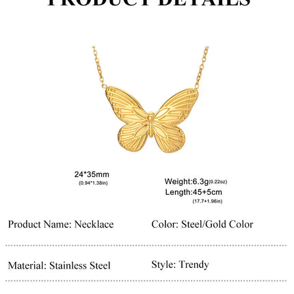 Lucktune Gold Color Butterfly Pendant Necklace Women's Stainless Steel Necklace Fashion Animal Jewelry Party Gifts Wholesale