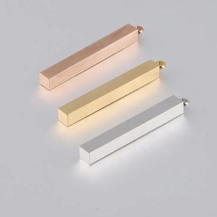 10Pcs/Lot Stainless Steel 3D Gold Color Stamping Bar Blank 5x40mm Long Square Pendant Charms for DIY Jewelry Making