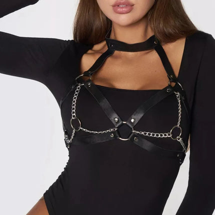 Women Sexy Fashion Chest Harness Pu Leather Bondage Lingerie Harness Belt Bdsm Gothic Punk Exotic Fetish  Festival Rave Outfit