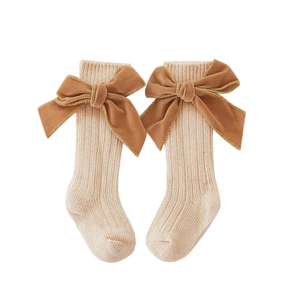 Citgeett Infant Baby Girl Socks Soft Long Socks Cotton Stockings with Velvet Bows for Infants Toddlers