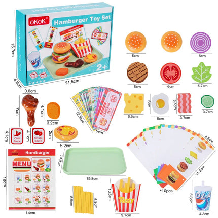 Kids' Pretend Play Fast Food Set - Realistic Burger & Fried Chicken, Toy Money Transaction & Serving Scene Kit