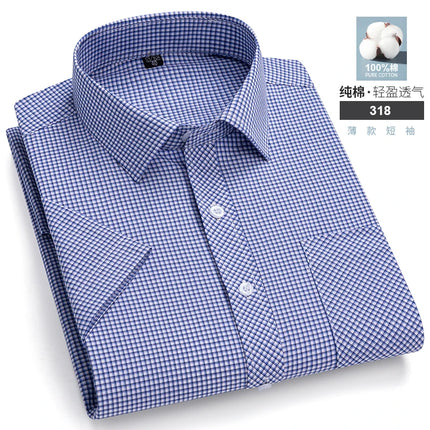2026 Summer Cotton Plaid Short Sleeve Shirts For Men Plus Size Regular Fit Classic Young  England  Style Shirts Man's Clothing