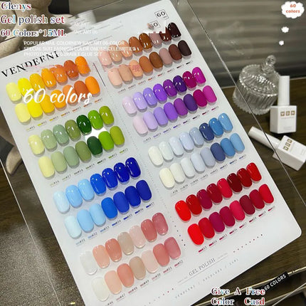 Glenys 60 pieces * 15ml nail polish gel popular semi permanent immersion gel color card UV LED nail salon art varnish