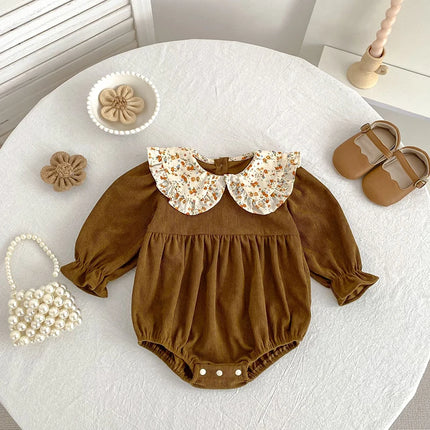 Spring New Toddler Baby Girls Romper 0-3Y Children Clothes Ruffled Long Sleeved Cotton Baby Clothing Flower Baby Girls Jumpsuit