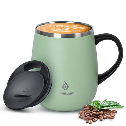 Ideus 470ml insulated coffee cup, travel coffee cup, 304 double-layer stainless steel vacuum milk cup with handle and leak-proof
