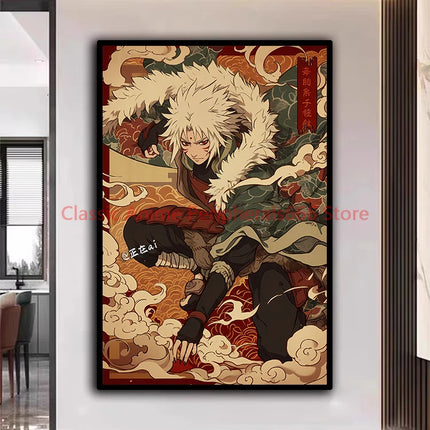 Naruto Poster Kakashi Sasuke Itachi Uchiha Akatsuki Anime Character Ukiyo-e Oil Painting Modern Home Decoration Aesthetic Gift
