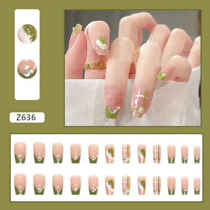 White Camellia 24 Pcs Press on Nails Pink Nail polish Glossy Artificial Finger Manicure Reusable False Nails