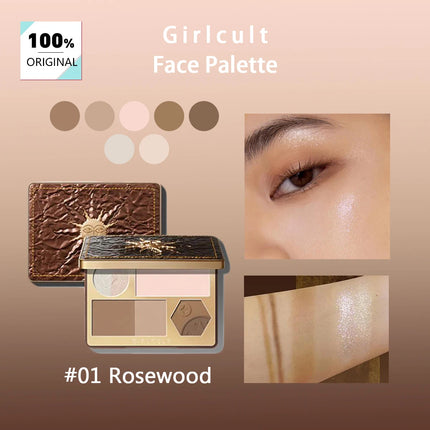 Girlcult Face Palette 01 Rosewood,All-in-One Makeup Palette,Smooth Powder Texture,Highly Pigmented,Natural Nude Makeup Effect
