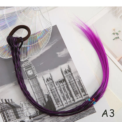 AZQUEEN Synthetic Colored Long Braided Ponytail Extensions With Elastic Band Rainbow Braid Pony Tail Hairpiece For Girl Kids