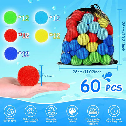 12/30/60Pcs Reusable Water Balloons Cotton for Kids Outdoor Toys Games Summer Pool Cotton Water Balls Toy Water Play Splash Ball