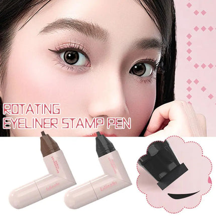 DIY Rotate Eyeliner Stamp Integrated Black Brown Dual-Tip Eyeliner Wing Stencil Waterproof Smudge-Proof Long Lasting Liquid Pen