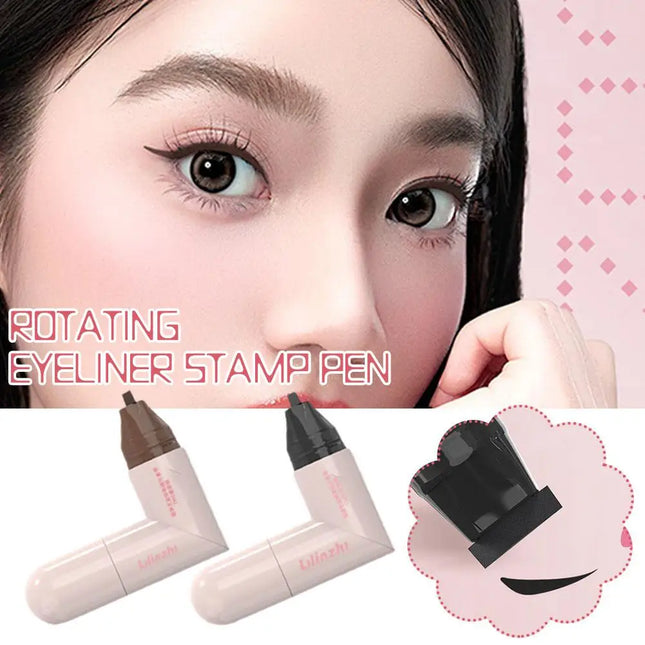 DIY Rotate Eyeliner Stamp Integrated Black Brown Dual-Tip Eyeliner Wing Stencil Waterproof Smudge-Proof Long Lasting Liquid Pen