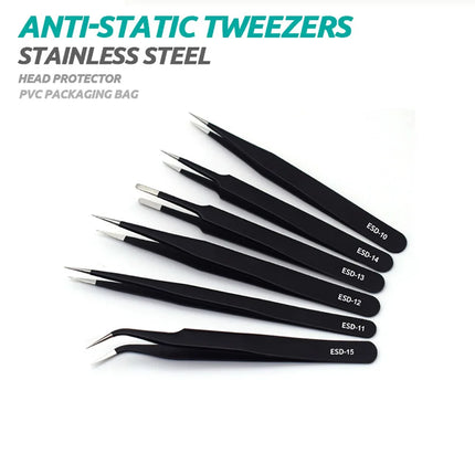 ESD Anti-Static Stainless Steel Tweezers  Precision Maintenance Industrial Repair  Curved Tool  Home Working