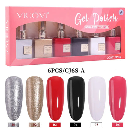 6PCS Nail Polish Not Set New Years Semi Permanent Hybrid Black Red Color Gel Polish Valentine's Popular Christmas Solid Color