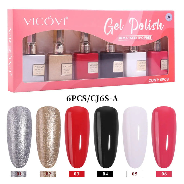 6PCS Nail Polish Not Set New Years Semi Permanent Hybrid Black Red Color Gel Polish Valentine's Popular Christmas Solid Color