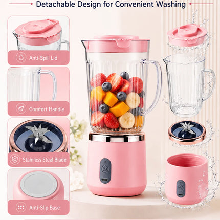 Compact 20cm Mini Portable Blender 800ml Large Capacity USB Charging 304 Steel Blade Smoothie Juicer Cup Easy To Clean