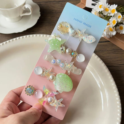 5Pcs Mermaid Hair Clips Set – Candy Color Shell & Starfish Side Bangs Clamps, Cute Ocean Theme Hair Accessories for Girls