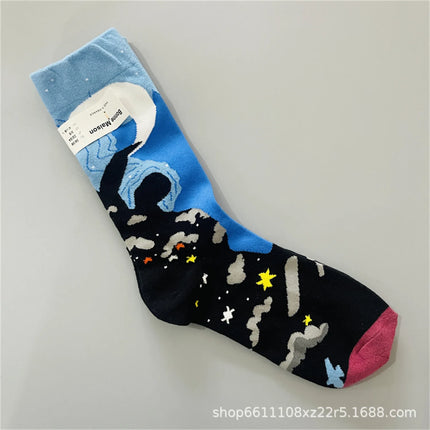 Bonne Maison French Small Batch Women's Fun Oil Painting Style Mid-Calf Cotton Dopaamine Colorful Socks Moisture Wicking Sweat