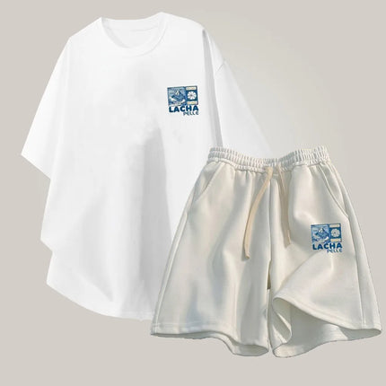 【 M-8XL 】 Loose Large Size Discount Set Daily Edition Fuji Mountain Print T-shirt Drawstring Shorts Youth Casual Set