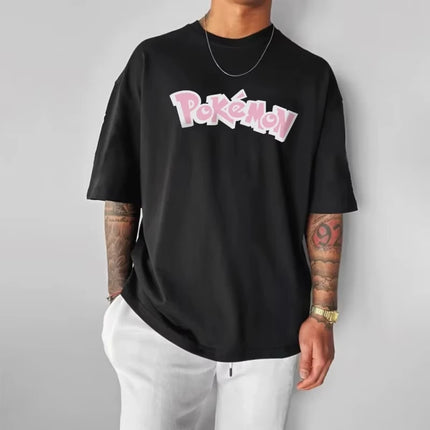 New Pokemon Anime Eeve Creative Print T-shirt, Cotton Men's and Women's New Summer Loose and Casual Harajuku Short-sleeved Top