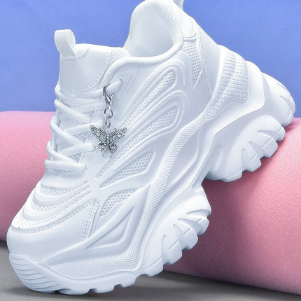 Women's Eva Solid Thick-Soled Heightening 7cm Fashionable Casual Vulcanized Shoes with Silver Butterfly Decorative Pendant Chain Shoe Accessories Light and Comfortable Soft-Soled Shock-Absorbing Non-Slip Women's Vulcanized Sh