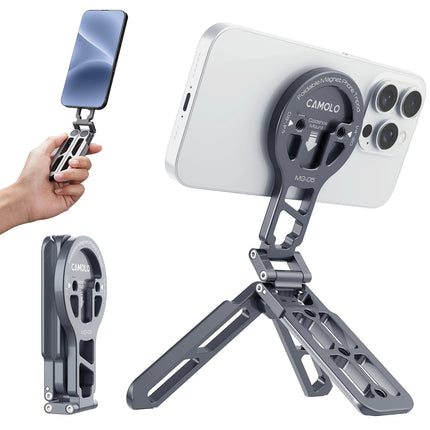 CAMOLO MG-05 Magnetic Phone Holder Magsafe Tripod w/ Arca-Swiss Cold Shoe for Phone Vlog Foldable Desktop Phone Mount for Travel