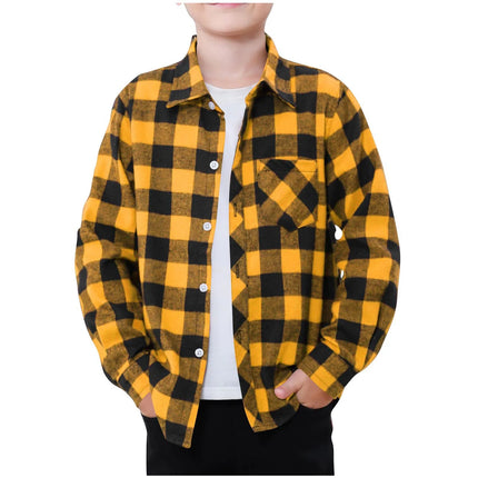 Children Stylish Flannel Shirt Trend Plaid Design Single Breasted Casual Lapel Shirt Boy Spring Outdoor Daily Soft Cozy Top