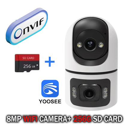 YOOSEE 8MP WiFi IP Camera Dual Lens Screen Motion Detection Auto Track Two-Way Audio Onvif 10X Zoom Security Monitor CCTV HD Cam