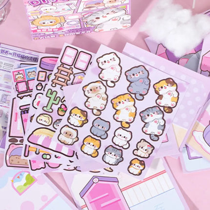 Kawaii Montessori Magnetic Quiet book Handmade Paper Cat Sticker Book 3D Hand Ledger DIY Busy Book Girls
