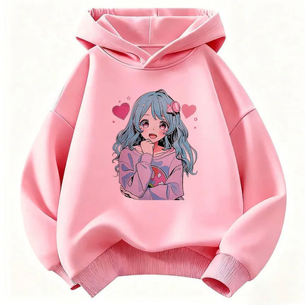 Japanese Style Anime Girl Design Children's Hoodie Sweatshirt Cute Harajuku Hoody for Boys Girls Autumn Winter Casual Hoodies