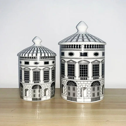 Creative Black and White Architectural Art Ceramic Jar Candle Bottle Jewelry Cosmetics Storage Jar Gift Ornament Home Decoration