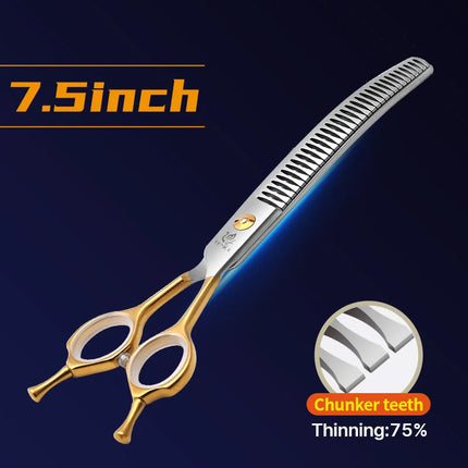 Fenice 7.0/7.5 inch Professional Dog Grooming Shears Curved Thinning Scissors for Dog Face Body Cutiing JP 440C High Quality