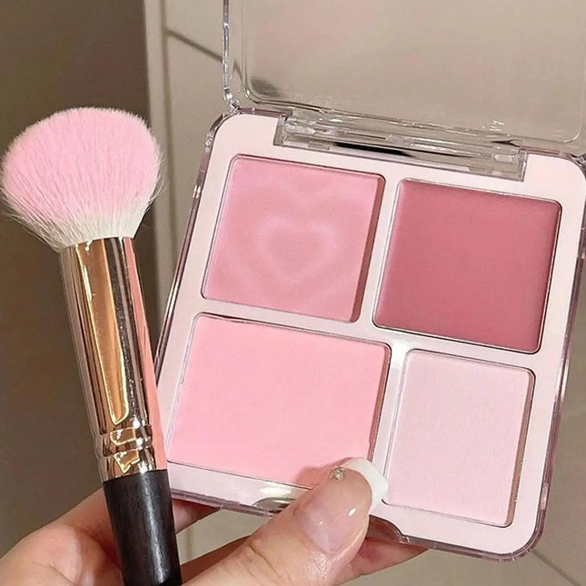 4-Color Pink Peach Blush & Highlighter Palette - Matte Cream Powder, Brightening Color-Boosting Cheek Makeup Rouge