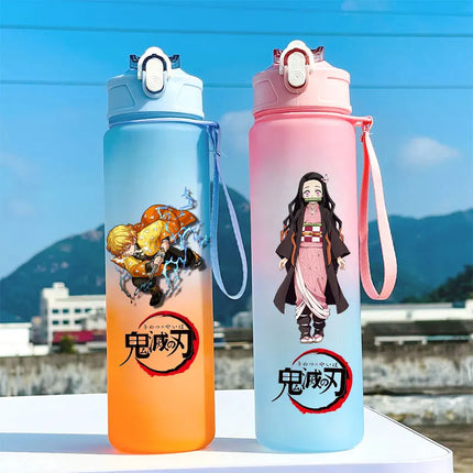 Demon Slayer  Straw Cup 750ML Children's Large Capacity Portable Kamado Nezuko Sports Plastic Bottle Anime Gradient Drinking