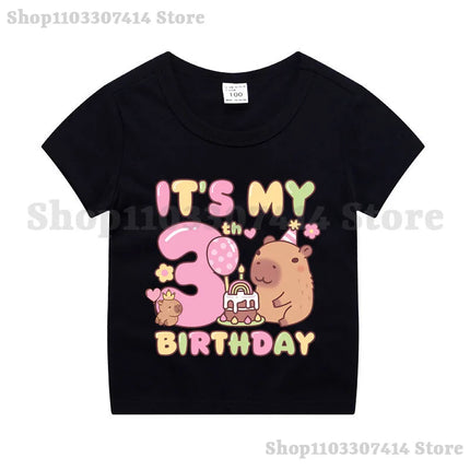 Capybara Kids Short Sleeve Tee Girl Cute Cotton T-shirt Summer Clothing Children Anime Cartoon Tops Fashion Casual Clothes Gifts