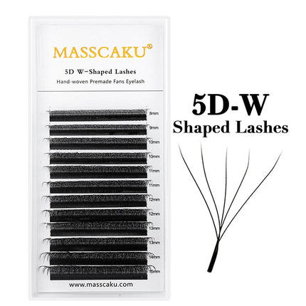 MASSCAKU Spike 3D W Eyelashes Extensions 0.07mm Thickness 8-15mm Mix Hand Woven Premade Volume Fans Lashes for Makeup Lovers