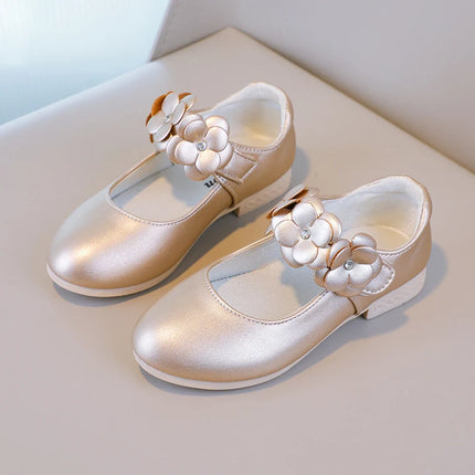 Autumn Girl's Mary Janes Appliques Low Heel Beautiful Kids Princess Shoe Three Colors Pointed Toe Breathable Children Shoe 26-36
