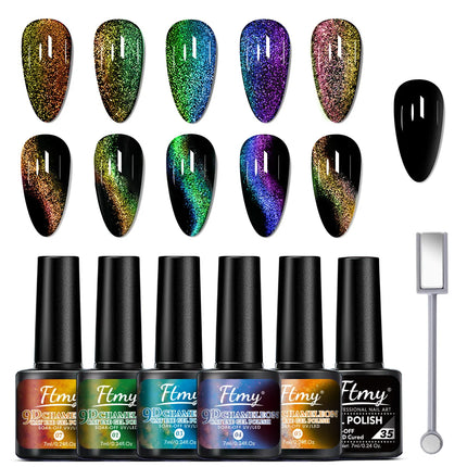 6 colors Starry Sky Effect Magnetic Gel Polish Set with Soak Off UV LED Cat Eye Gel Polish Manicure Nail Art Kit - Magnetic Stic