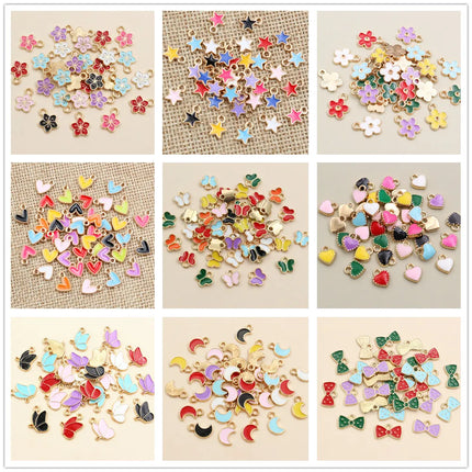 50Pcs Enamel Butterfly Flowers Star Heart Small Charms Pendants DIY Jewelry Making Accessories Craft Bracelet Necklaces Earring