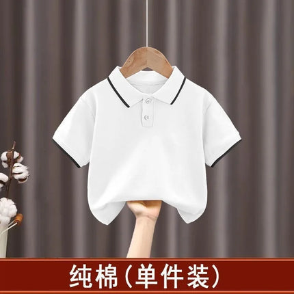 2025 New Children's Boys' Short sleeved Polo Shirt Summer Splicing Breathable Girls' Trendy Collar Top Cross border