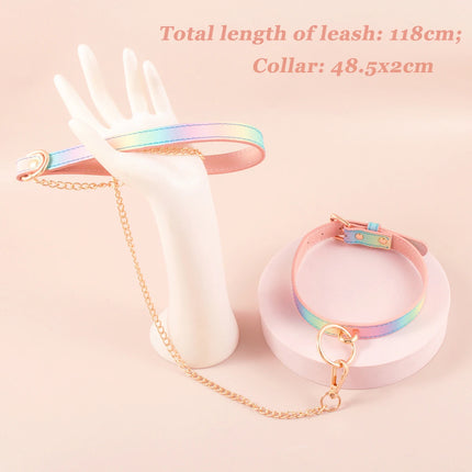 SM Bondage Luxury Set For Women Sex Toys Rainbow Leather Handcuffs/Blindfold/Collar/Gag Sex Bondage Fetish for Couples BDSM Toy