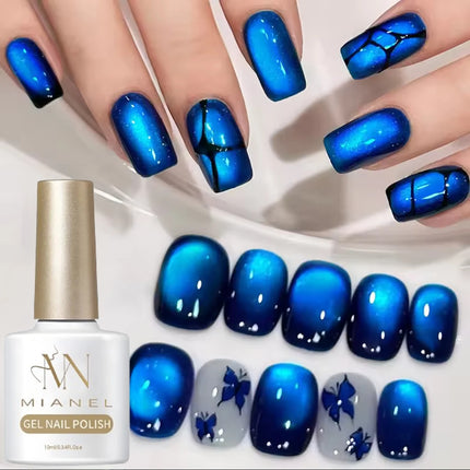 MIANEL 10ML Northern Colorful Blue Light Glass Beads Cat Eye Gel Nail Polish Flashing Versatile Winter Blue Nails