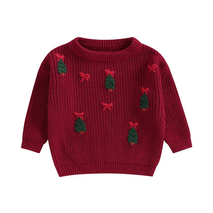 Newborn Baby Girl Boy Knitted Long Sleeve Autumn Winter Christmas Sweater Tree Embroidery Pullover Casual Tops Kids Clothes