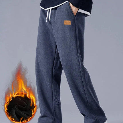 Winter Thick Warm Corduroy Sweatpants Men Fleece Liner Drawstring Straight Loose Track Pants Male Casual Fleece Thermal Trousers