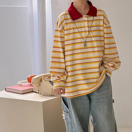 2026 New Kids Stripe Polo Shirt Spring 1-12Y Boys Cotton Soft Orange Color Blocking Casual Long Sleeve Top Children Clothes